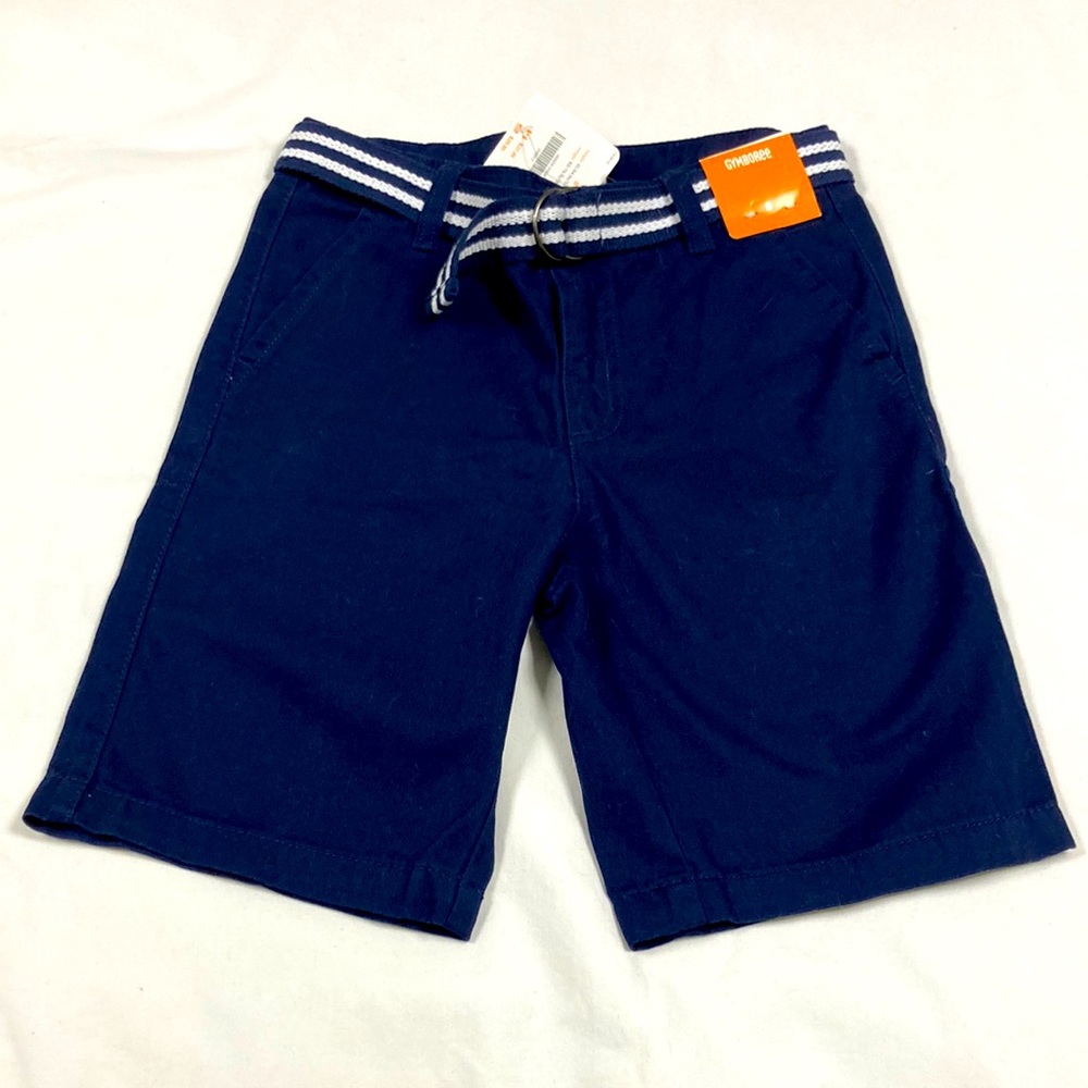 NWT Gymboree boys prep fit navy blue shorts with belts, size 8